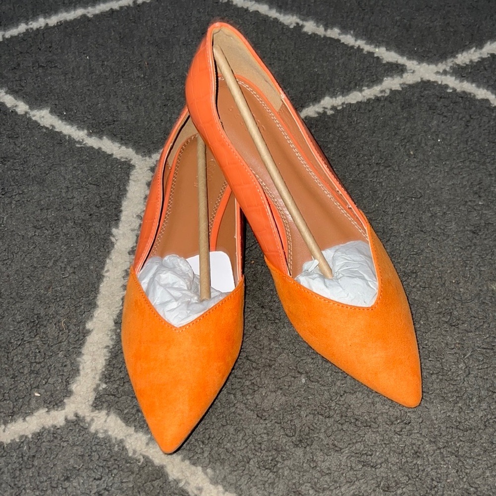 ASOS DESIGN Loretta Pointed Ballet Orange Croc Mix Flats Size 7